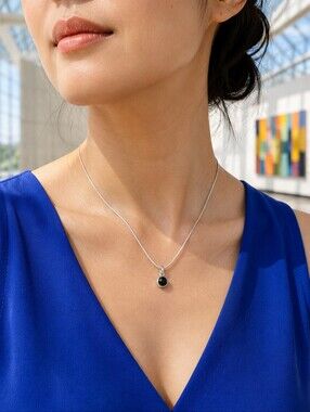 Black Onyx Sterling Silver 925 Artisan Pendant Necklace 17"
